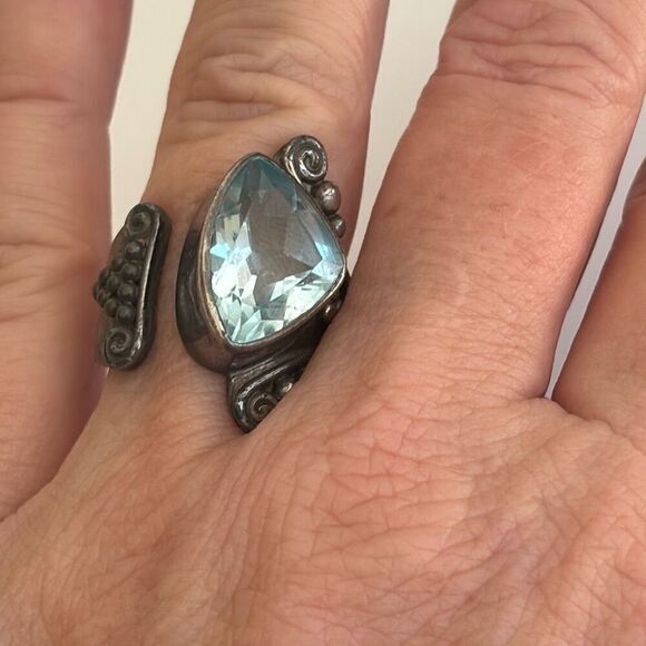 VIntage sajen silver wrap ring blue topaz semi precious stone Sz 8 - Picture 8 of 11